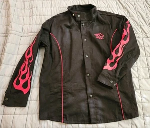 BSX Revco Black Stallion Welding Jacket FR Black with Red Flames Mens Size Large - Picture 1 of 15