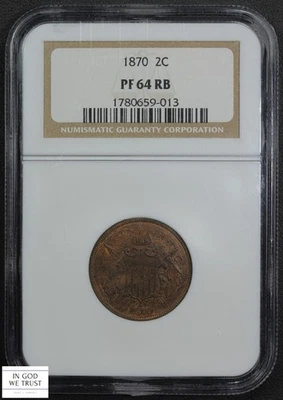1870 Proof Red-Brown Copper Two Cent Piece 2C NGC PF 64 RB - Image 1 of 4