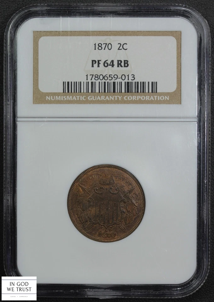 1870 Proof Red-Brown Copper Two Cent Piece 2C NGC PF 64 RB - Image 1 of 4