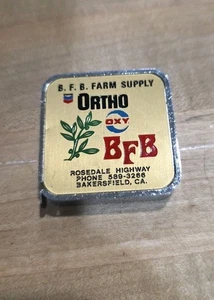 Vtg Barlow Advertising Mini Tape Measure B.F.B. Farm Supply Ortho Chevron Oxy Ca - Picture 1 of 13