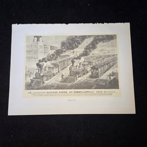 Railroad Hornellsville NY Erie Railway Currier & Ives 9×12 Buchdruck 2-seitig - Bild 1 von 2