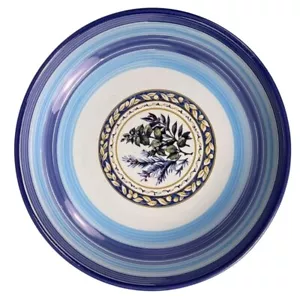 Tre Ci Vintage handbemalt blaue Streifen & Kräuter Pasta Servierschale 13 Zoll rund - Bild 1 von 8