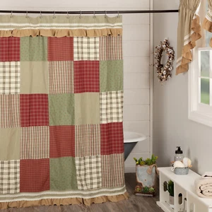 Patchwork Ruffle Shower Curtain Country Farmhouse Bathroom Decor - Picture 1 of 2
