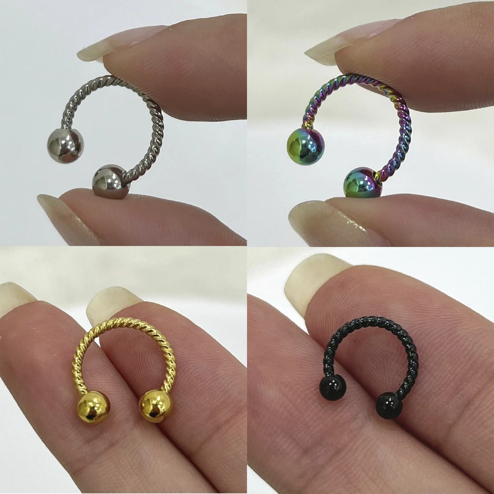 14G 16G Twisted Rope Circular Barbell Horseshoe Ring Septum Nipple Lip Earrings - Image 1 of 1