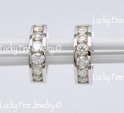 0.95 ct 14k Solid White Gold Natural Diamond Earring Earrings huggie Hoop - Image 1 of 4