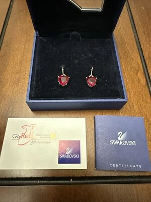 2005 Swarovski Earrings Red Heart Gold Plated  1524708 NEW Rare - Image 1 of 4