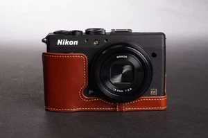 Funda bolsa de cuero genuino hecha a mano con media cámara para Nikon Coolpix A - Imagen 1 de 5
