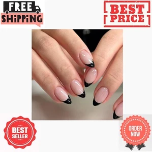 24Pcs French Tip Press on Nails Almond,Fake Nails with French Design - Picture 1 of 6