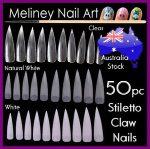 50 piezas Puntas de aguja uñas con uñas falsas Divot Uñas largas claras blancas - Imagen 1 de 7