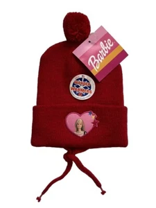 NWT Mattel Red Barbie Doll Toddler Girls Kids Beanie Cap Hat w Tie USA Made Pom - Picture 1 of 1