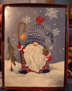 Tarjetas de Navidad Cardenal Gnomo LEANIN' TREE Firmadas por Diane Kater 12 unidades EE. UU. - Imagen 1 de 5