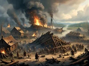 Destruction de la colonie de Roanoke histoire reconstruction historique affiche print A - Photo 1 sur 1