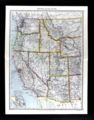 1907 Map Western United States California Utah Idaho Oregon Arizona Washington  - Image 1 of 4