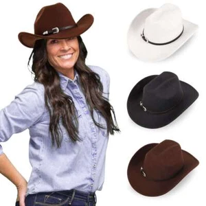 Men Women Casual Fedora Western Cowboy Hat Leather Belt Cowgirl Cap Wide Brim US - Picture 1 of 18