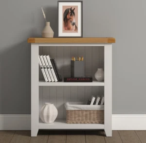 Windsor Low Bookcase Ivory with Oak Top Fully Assembled - Picture 1 of 8