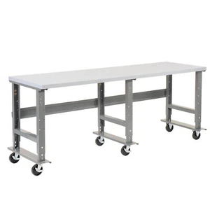 Mobile Adjustable Height Workbench Plastic Laminate Square Edge 96"W x 30"D Gray - Picture 1 of 1