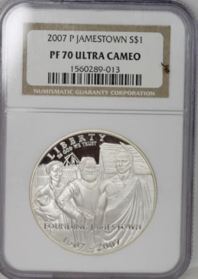 2007-P Jamestown Commemorative Proof Silver Dollar : NGC PF70 Ultra Cameo - Image 1 of 2
