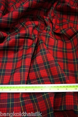 RED BLACK SQ Plaid Tartan Cotton Woven FABRIC 44"W DRAPE TABLECLOTH DRESS QUILT - Image 1 of 4