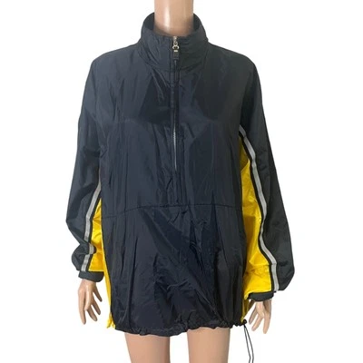 Chaqueta cortavientos Pro Spirit para hombre grande negra amarilla pulóver con capucha 1/2 cremallera Foto 1 de 4