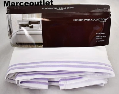 Hudson Park Italian Linens Cotton Percale KING Bedskirt White / Lavender - Image 1 of 3