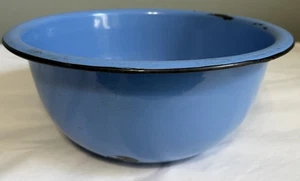 Vintage blau mit schwarzem Rand Emaille Geschirr Schüssel Becken ~ 12" x 5 1/2" ~ Bauernhaus Dekor - Bild 1 von 11