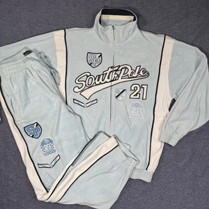 Tuta da ginnastica vintage Y2k South Pole bambino blu velluto cucita media hip hop rap - Foto 1 di 20