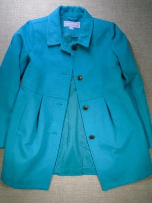 Laura Scott 女式秋千外套中号纽扣绿松石衬里夹克聚酯纤维 — 第 1/4 张图片