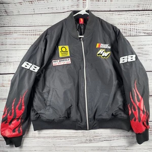 PacSun Hot Wheels Racing Women’s Small Gray Red Flame Bomber Jacket Embroidered - Picture 1 of 9