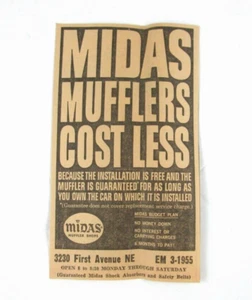 Anuncio impreso de coche 1963 Midas Mufflers tienda anuncio - Imagen 1 de 1