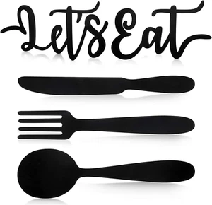 5 Pcs Let'S Eat Sign Kitchen Wall Decor Wooden Fork Spoon Knife Sign Rustic Cuto - Picture 1 of 12
