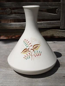 Large Wide Bottom Decanter 7 3/4 in. Wide - White Glaze with Leaves/Twigs Design - Picture 1 of 5
