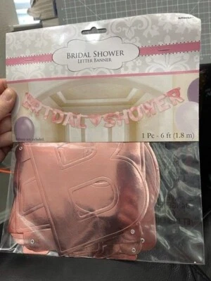 Amscan Bridal Shower Pink Large Foil Foil Letter Banner 6ft. Party Supply New!!! - Image 1 of 2