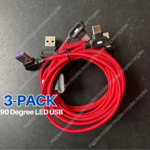 3 PACK 90 Degree Right Angle Braided USB Charger Charging Sync Type C Cable Cord - Picture 1 of 10