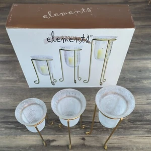 Vtg Set of 3 Votive Candle Holder Wrought Iron Crackled Glass Stand By Elements  - Picture 1 of 18