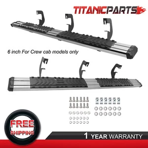 6" Nerf Bar Running Board For 07-18 GMC Sierra Chevy Silverado Crew Cab One Set - Picture 1 of 7