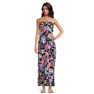 NO BOUNDARIES TROPICAL FLORAL PRINT HALTER W/ CUPS MAXI DRESS NWT Jnrs XXXL 21 - Picture 1 of 5