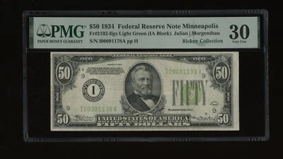DBR 1934 $50 LGS FRN Minneapolis Fr. 2102-Ilgs PMG 30 Serial I00091178A - Image 1 of 2