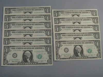 11 Consecutive CU Crisp 1974 FRN Notes # G 63938290 - 300 C. #13 - Image 1 of 4