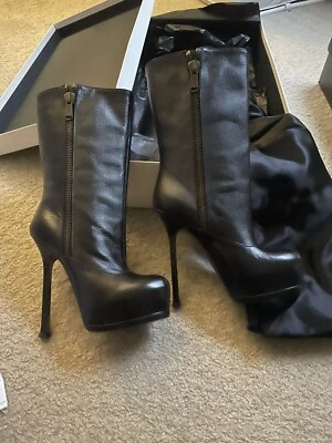 Bota de aguja YSL Tribtoo plataforma media pantorrilla negra 6,5 Foto 1 de 4