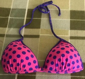 **Super Cute & Sexy** jrs Med Pink & Purple Polka Dot Padded String Bikini Top - Picture 1 of 5