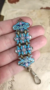 Antique rare bronze chatelaine, Fobs with enamel pocket watch. - Picture 1 of 11