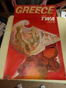 Greece Fly TWA Jets de David Klein, póster original vintage para restauración - Imagen 1 de 6