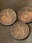 WWII German 2 Pfennig Coins Same Dates But Different Mints D,E,F 1939 Swastika
