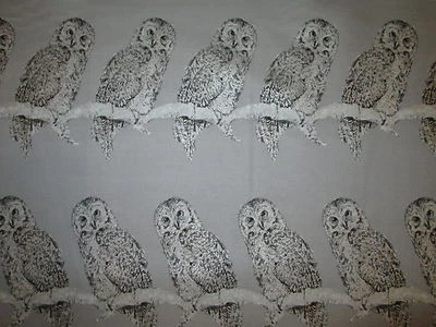OWLS METALLIC SILVER GRAY OWL COTTON FABRIC FQ - Image 1 of 4