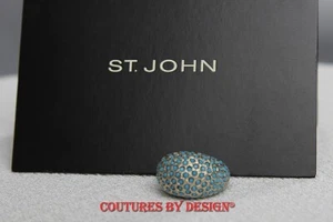 St John Knits Silver Domed Cocktail Ring w/ Turquoise Swarovski Crystals 8.0 NWT - Picture 1 of 2