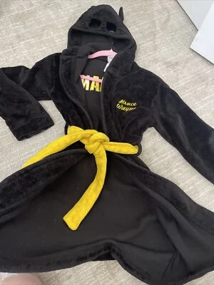 Bata de baño Batman Bruce Wayne para niño talla 8 negra amarilla con capucha Minky polar  Foto 1 de 4