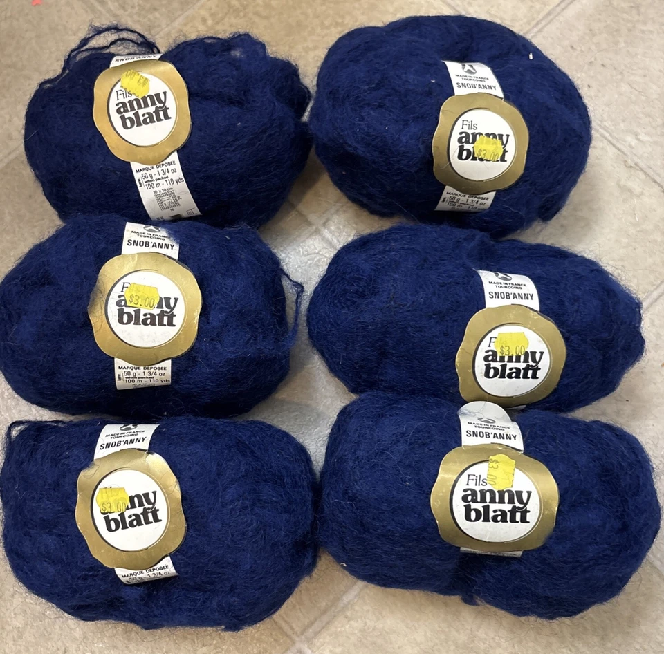 Lot of 6 Anny Blatt Yarn Viscose Wool Acrylic Blend Blue Vintage Balls - Image 1 of 4