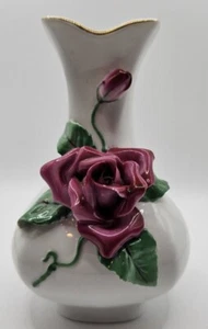 Lefton Porcelain Vase with Gold Rim and Beautiful Roses, Hand Painted & Numbered - Picture 1 of 7