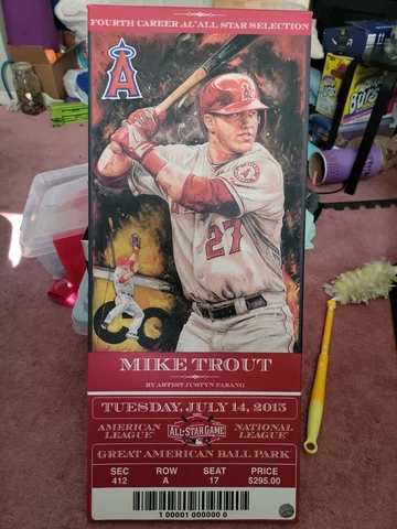 Justyn Farano Mike Trout 2015 All Star Game Canvas Ticket Replica art 33x14 Cover
