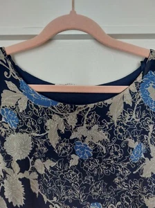 Damart Blue Floral Chiffon Type Lined Short Sleeve Womens Ladies Dress UK 16 - Picture 1 of 14